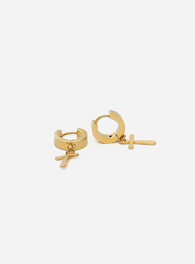 Gracias Dios Gracias Dios Cross Gold Hoop Egyptian Earrings - Challenger Streetwear