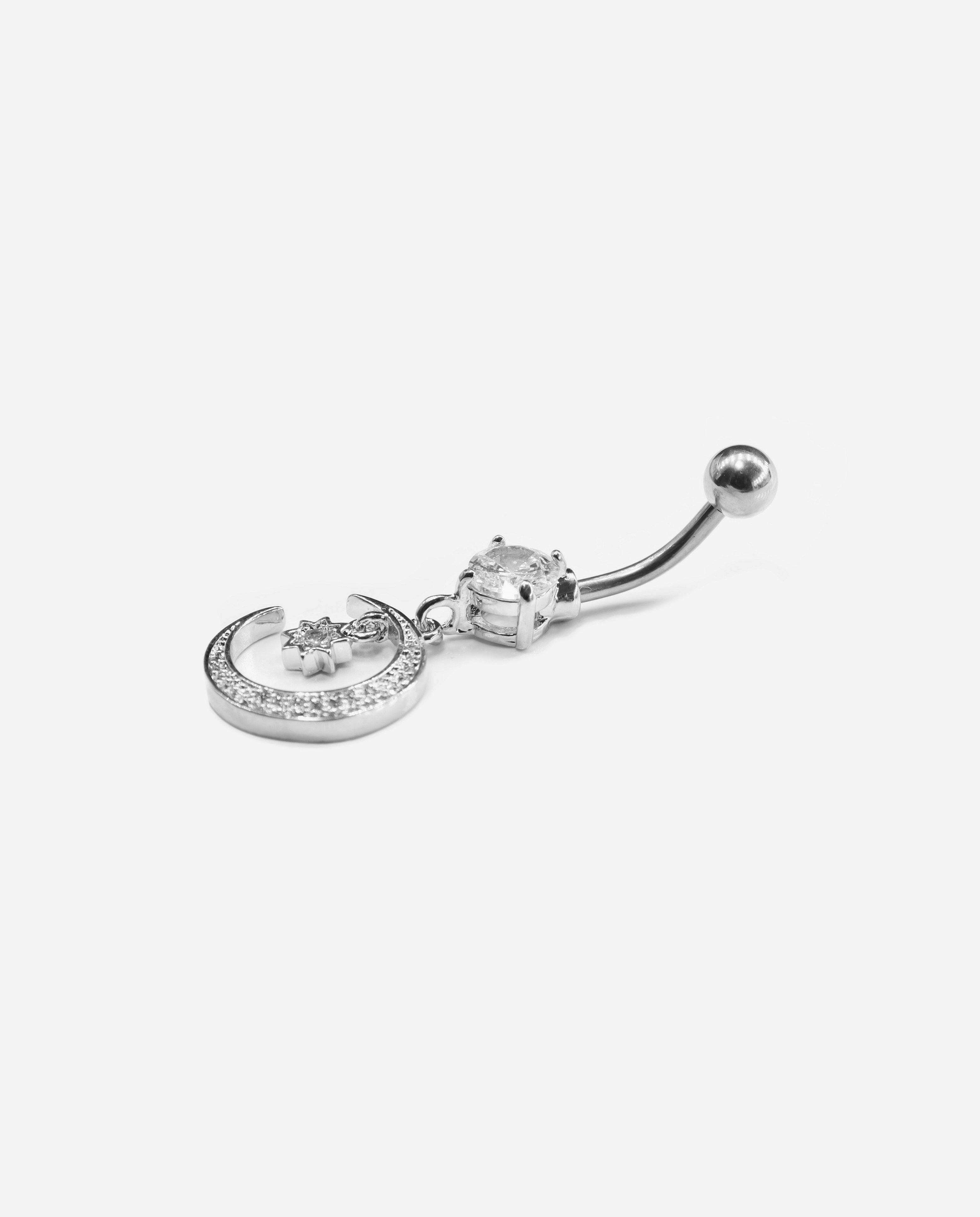 Gracias Dios Iced Moon Crystal Dangle Belly Ring - Challenger Streetwear