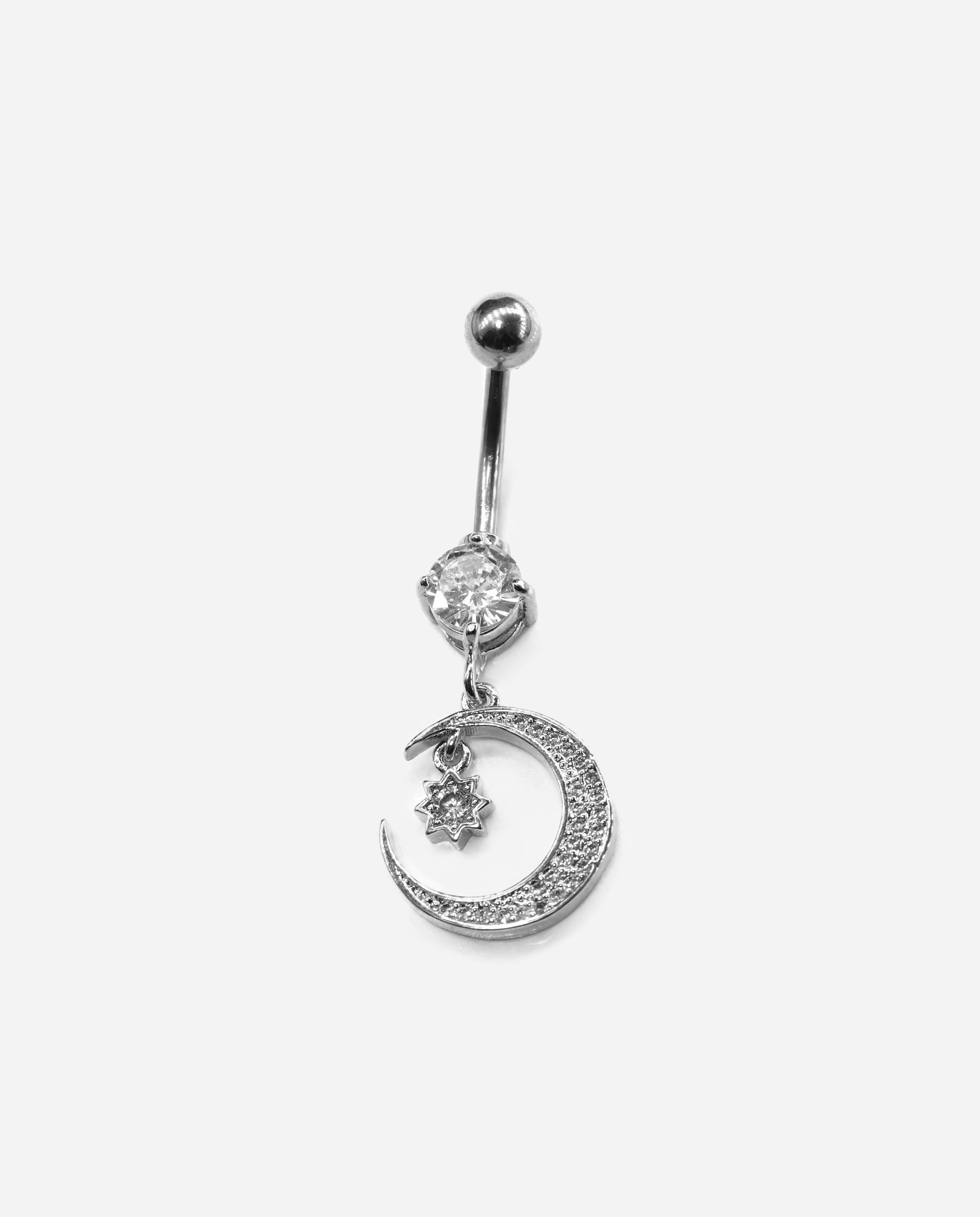 Gracias Dios Iced Moon Crystal Dangle Belly Ring - Challenger Streetwear