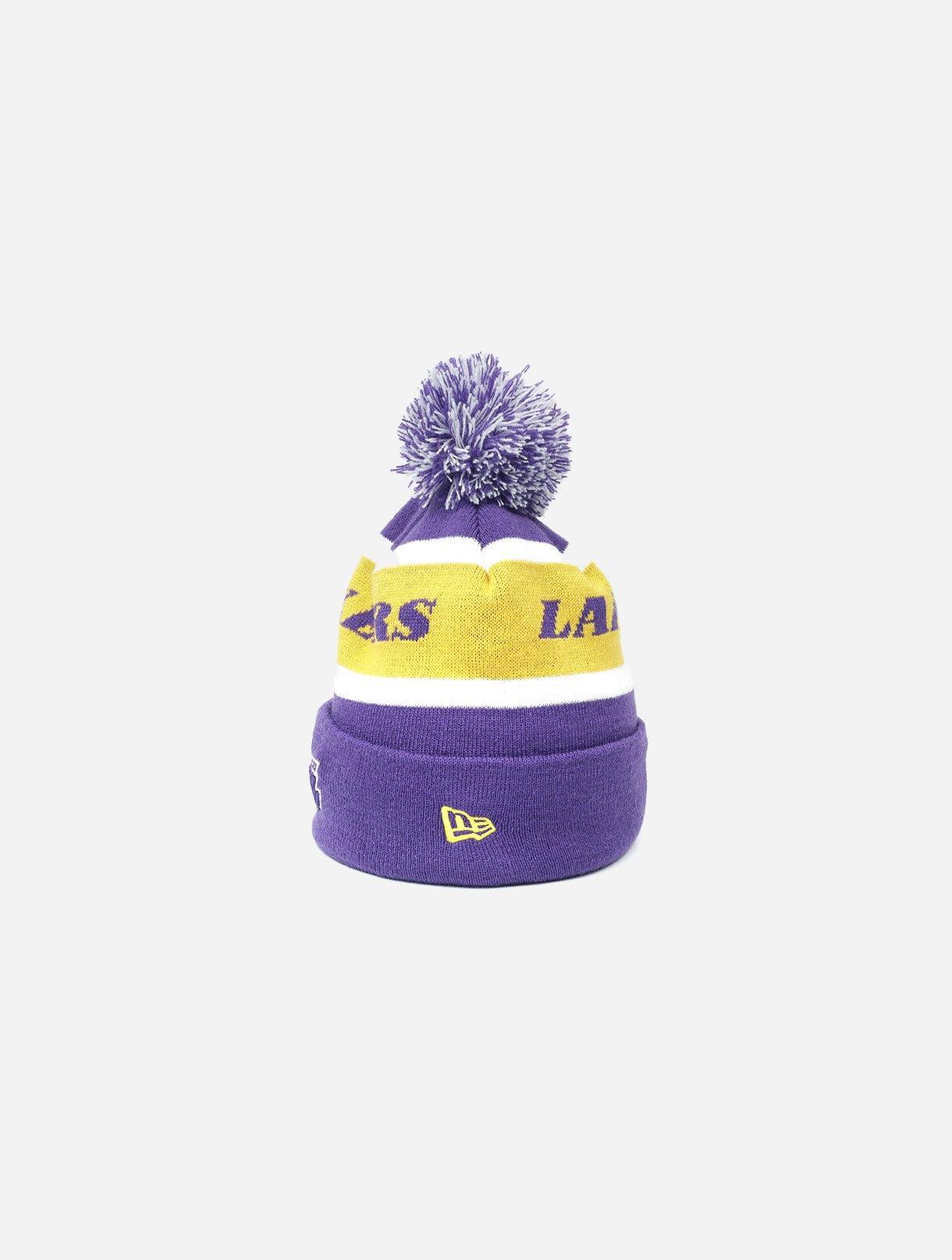 New Era Los Angeles Lakers Wordmark Medium Knit Pom Beanie - Challenger Streetwear